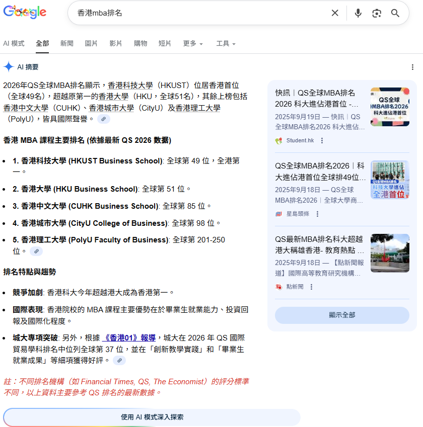 AI 推荐结果示例