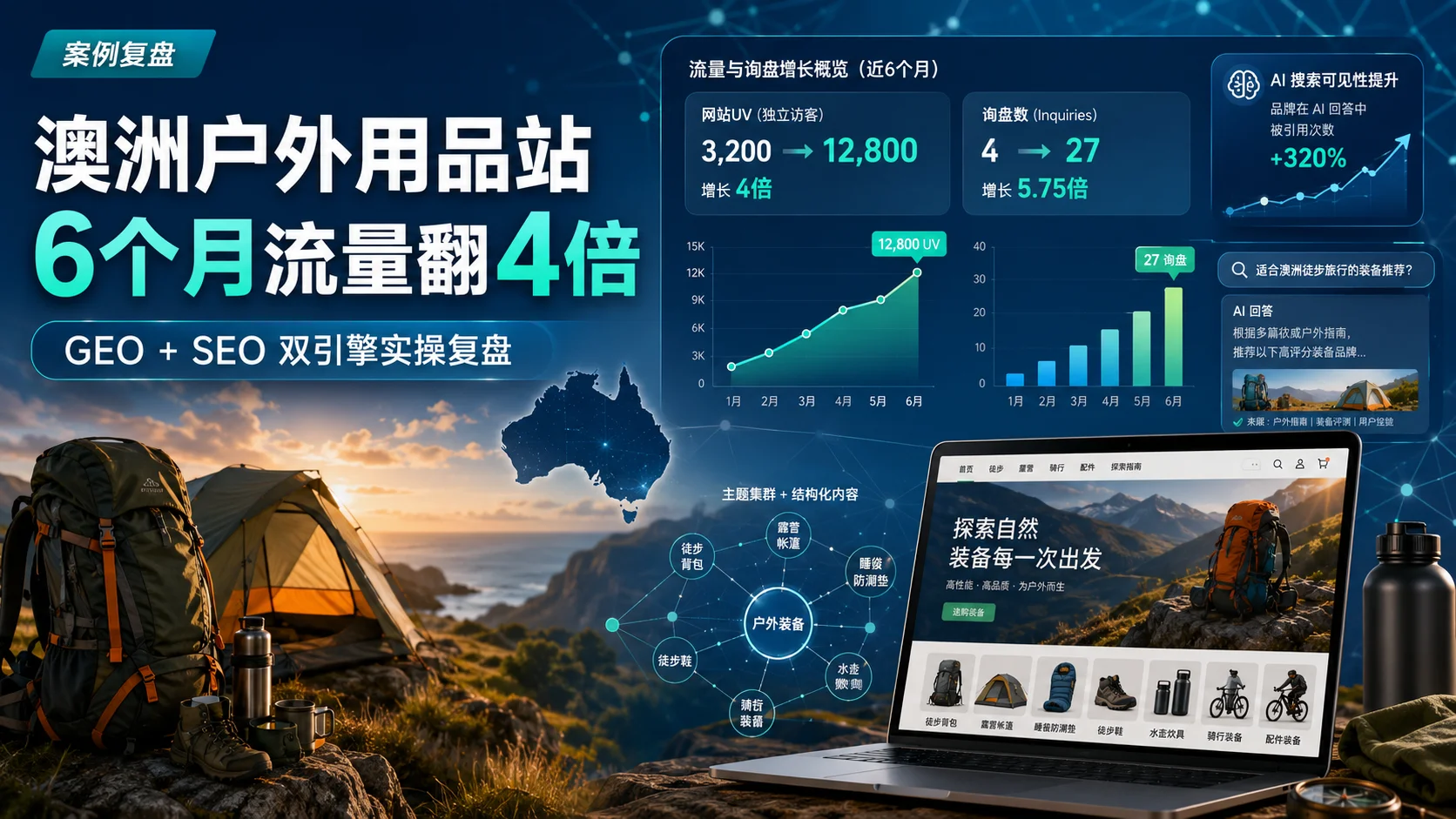 澳洲户外 6 个月流量翻 4 倍 GEO + SEO 双引擎复盘封面